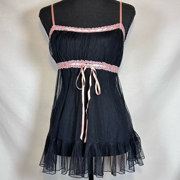 Victoria's Secret Other - Vintage 2003 Victoria’s Secret Gold Label Black Mesh Babydoll Cami XS